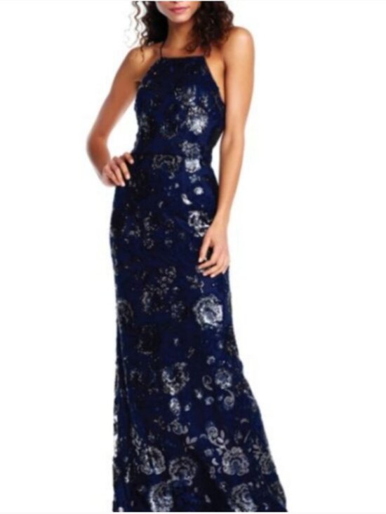 Adrianna Papell Dresses & Skirts - Adrianna Pappel Midnight Halter Sequin Gown Size 2